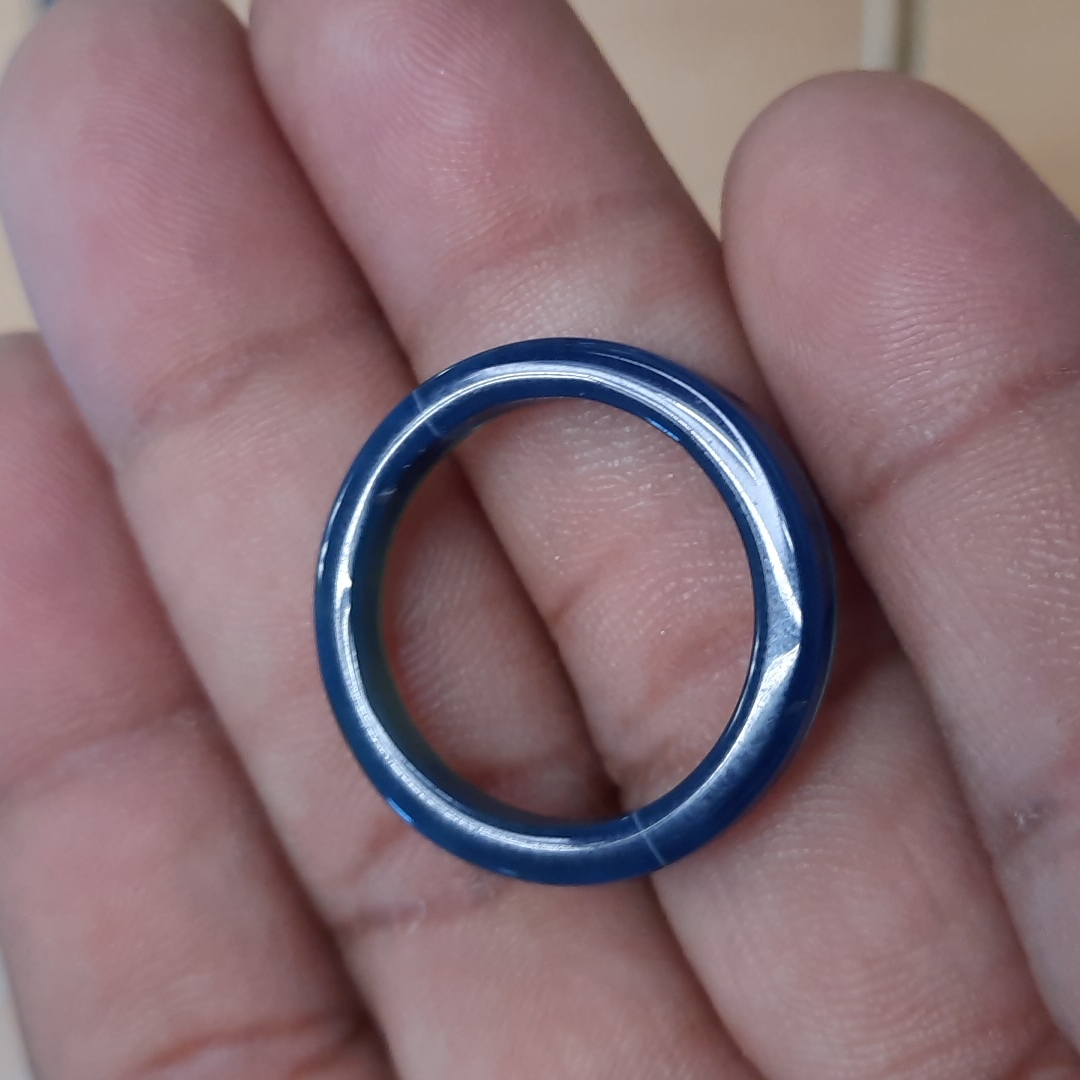 Sz 8.5 Blue Navy Crystal Agate Ring Band Natural Stone #003